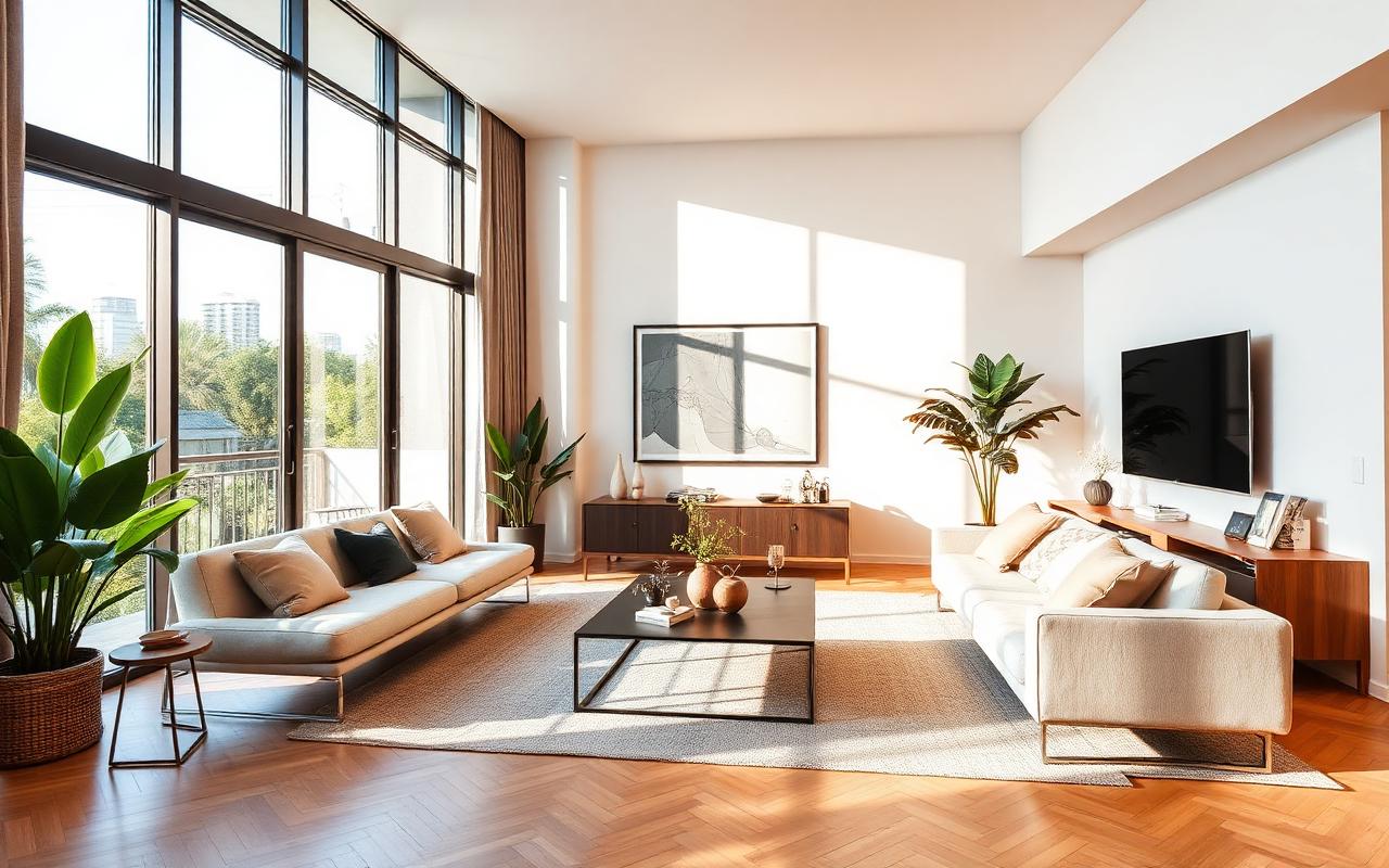 Sala de estar moderna em apartamento reformado